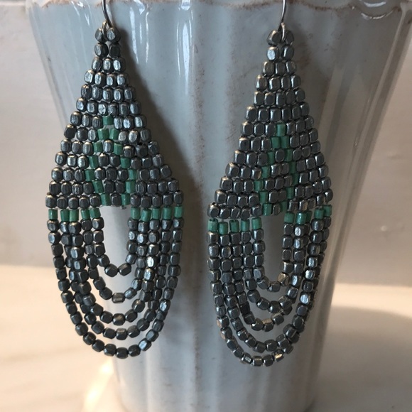 Jewelry - Boho Silver & Blue Mesh Earrings NWOT